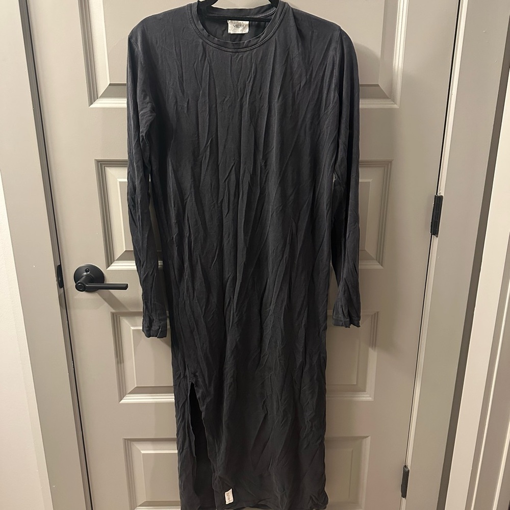 Long-Sleeve Black Midi Dress with Side Slit